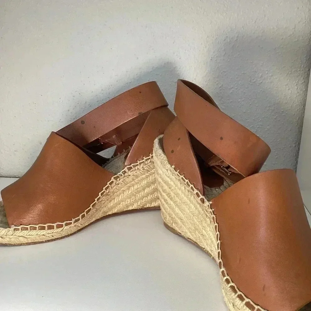 Celine Tan Leather Espadrille Sandals
